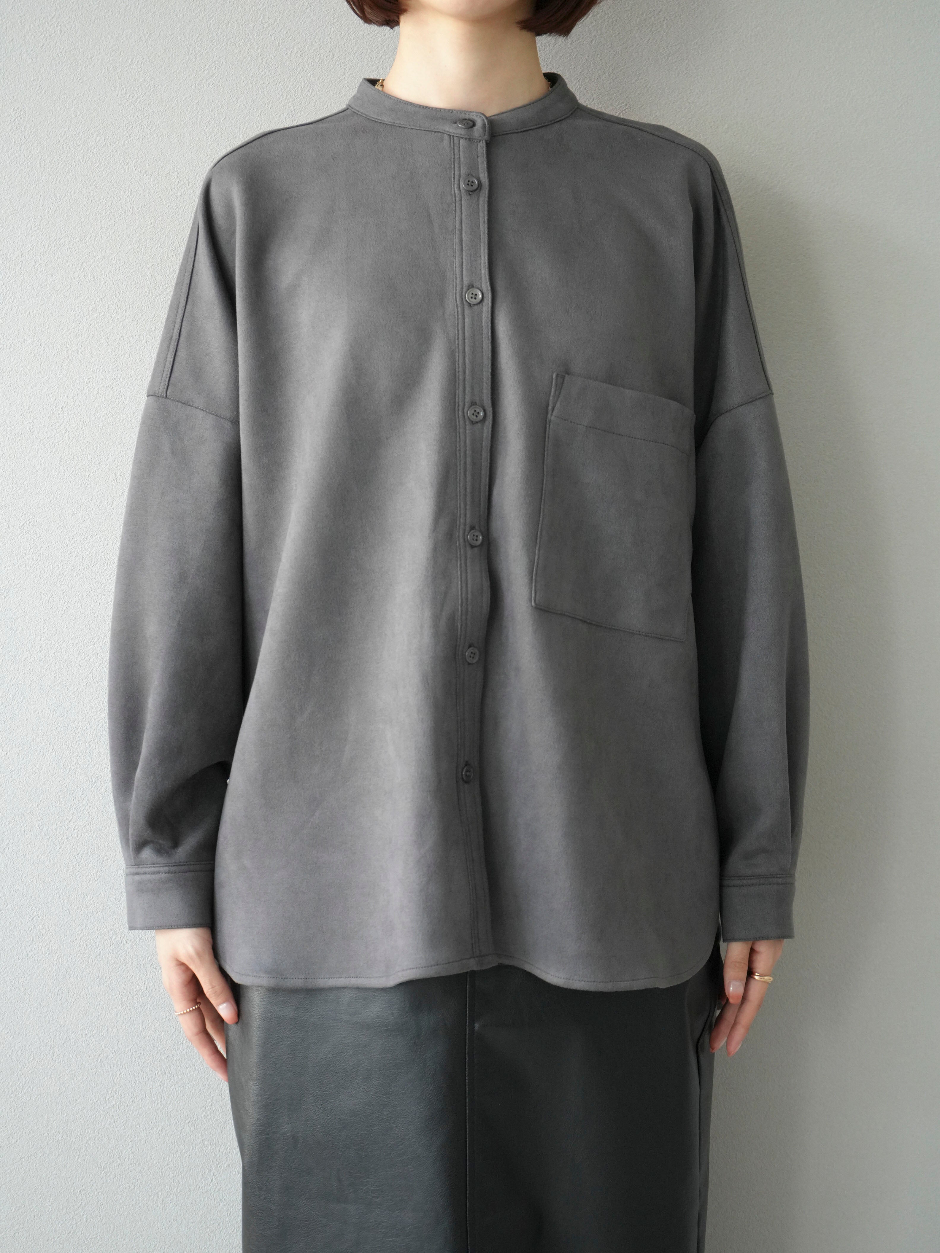 予約]スエードバンドカラーオーバーシャツ/チャコール – Lumier