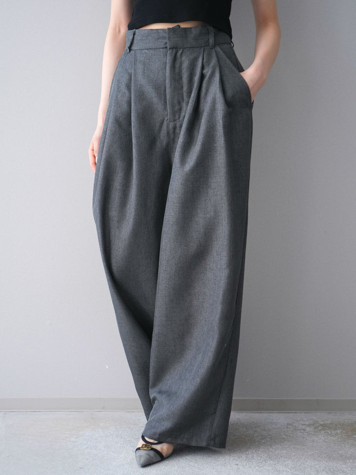 [予約]リネンライクタックワイドパンツ/charcoal