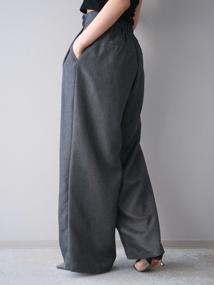 [予約]リネンライクタックワイドパンツ/charcoal