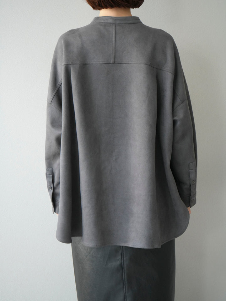 [予約]スエードバンドカラーオーバーシャツ/チャコール