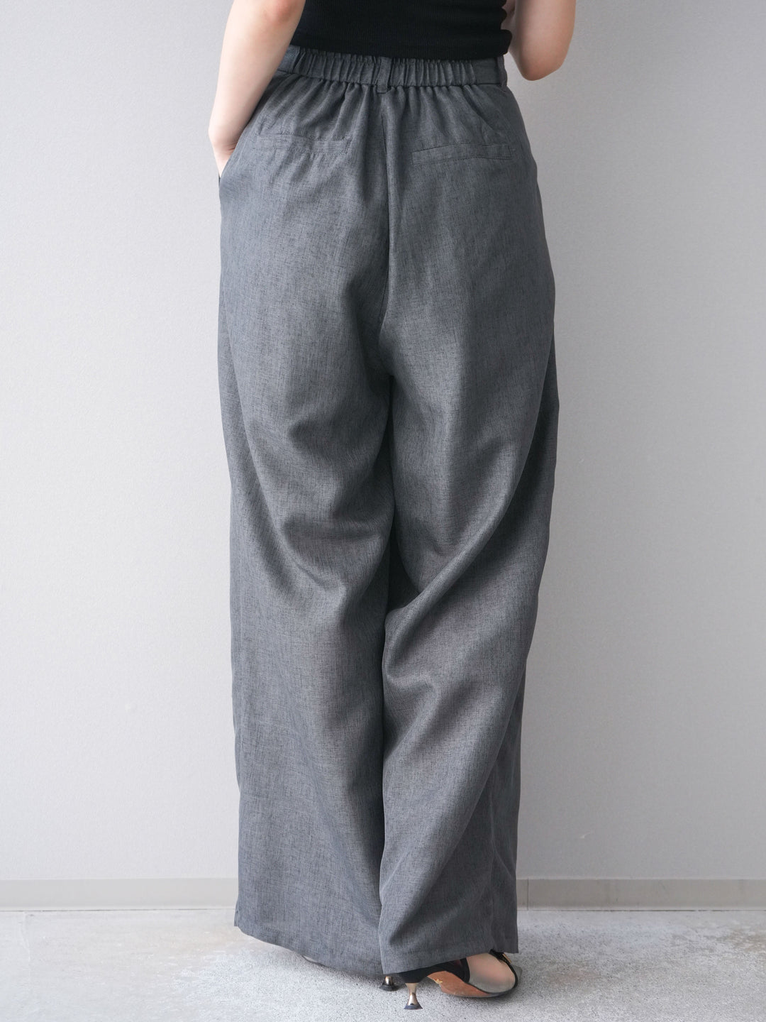 [予約]リネンライクタックワイドパンツ/charcoal