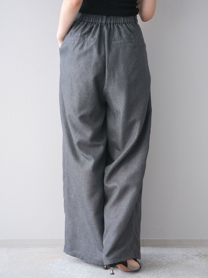 [予約]リネンライクタックワイドパンツ/charcoal
