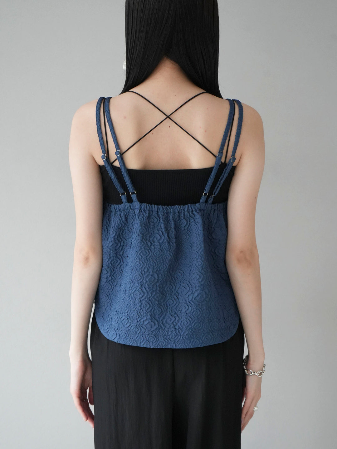 [Pre-order] Puffy Jacquard Double Strap Camisole/Blue