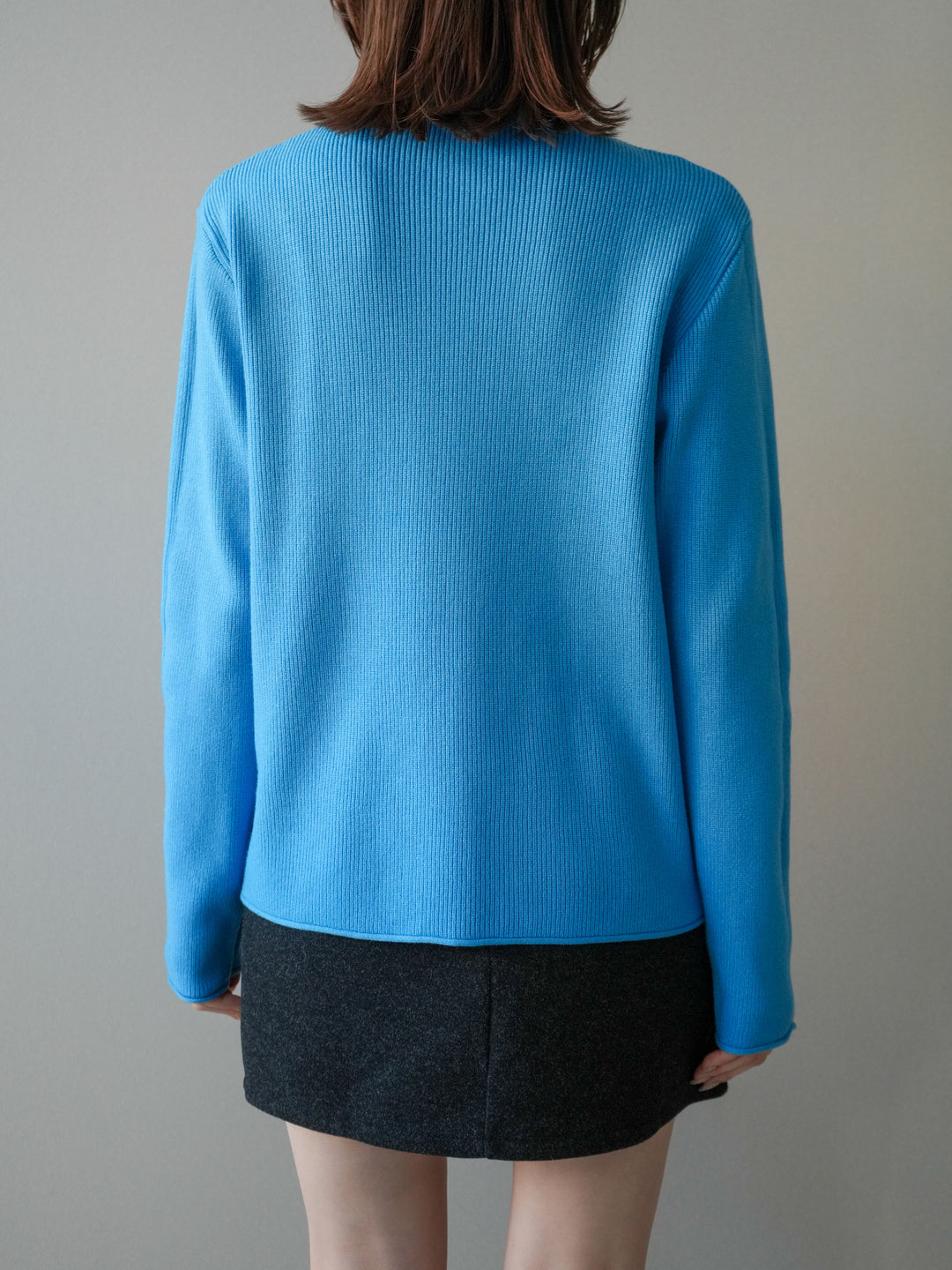 [予約]ボトルネック裾カールリブニットトップス/blue