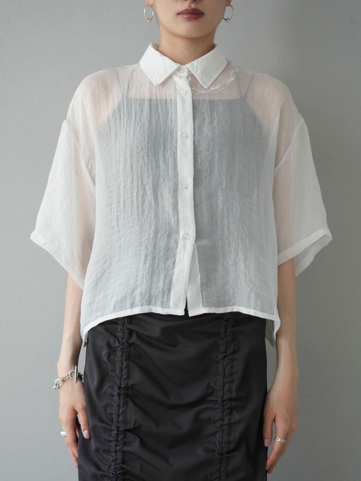 [Pre-order] Lame Washer Sheer Half Shirt/Off White