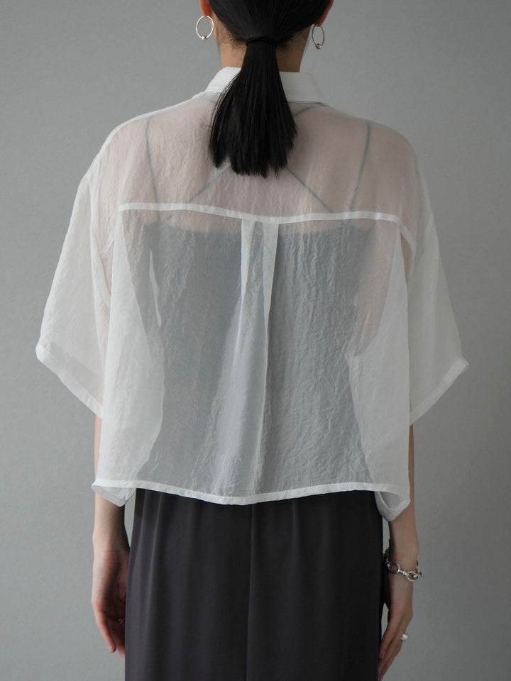 [Pre-order] Lame Washer Sheer Half Shirt/Off White
