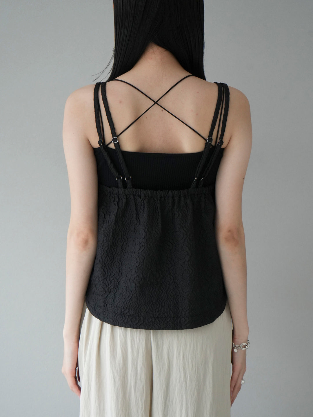 [Pre-order] Puffy Jacquard Double Strap Camisole/Black