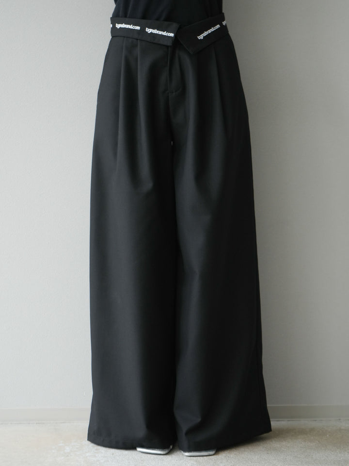 [予約]ウエスト折り返しロゴタックワイドパンツ/ブラック