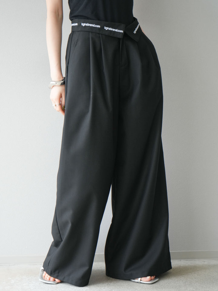 [予約]ウエスト折り返しロゴタックワイドパンツ/ブラック