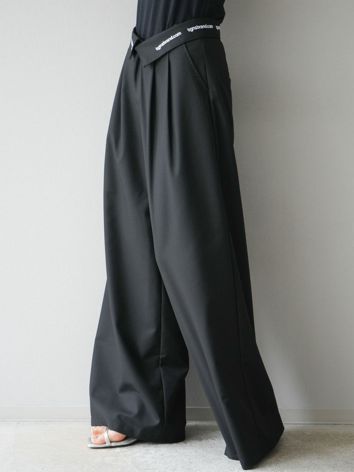 [予約]ウエスト折り返しロゴタックワイドパンツ/ブラック