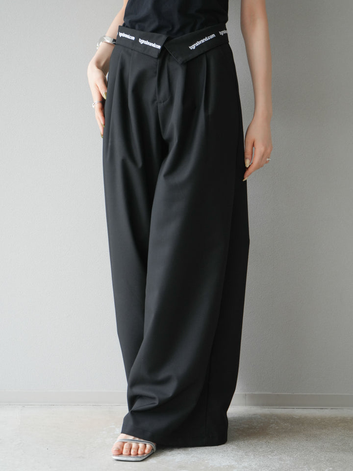 [予約]ウエスト折り返しロゴタックワイドパンツ/ブラック