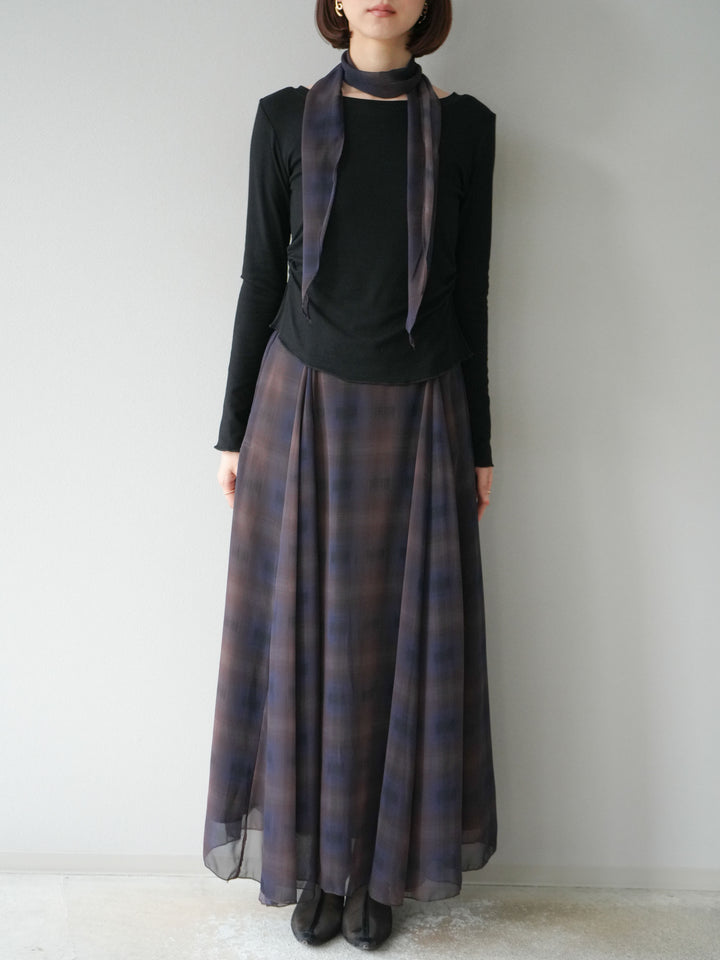 [予約]カットソー付シアーチェックフレアタックスカート/ブラック