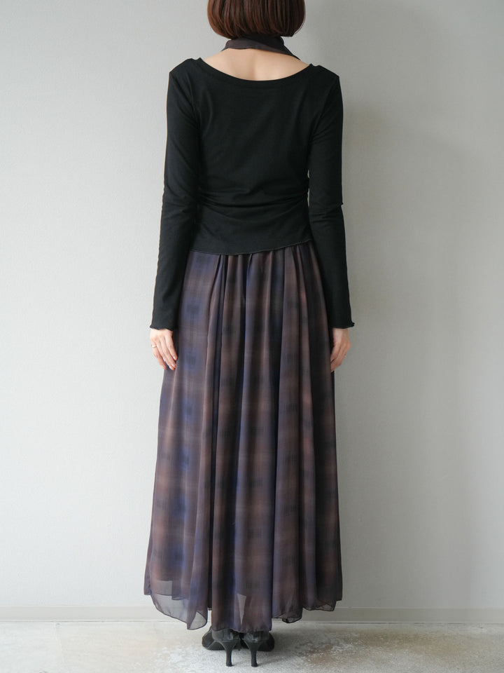 [予約]カットソー付シアーチェックフレアタックスカート/ブラック