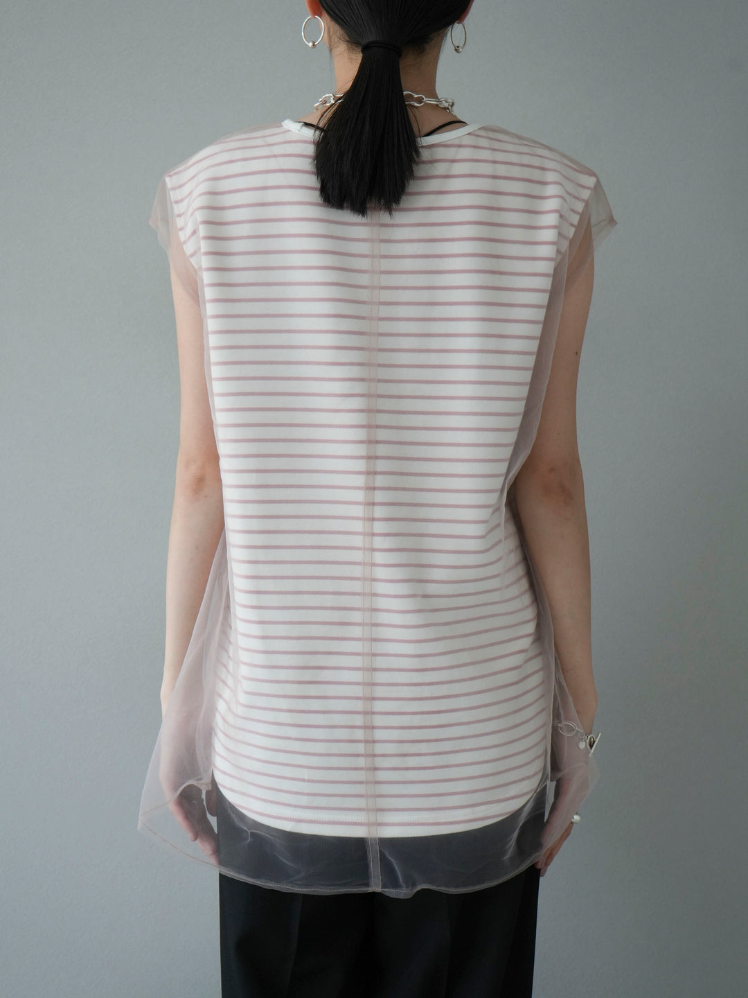 [Pre-order] Sheer layered border sleeveless top/pink