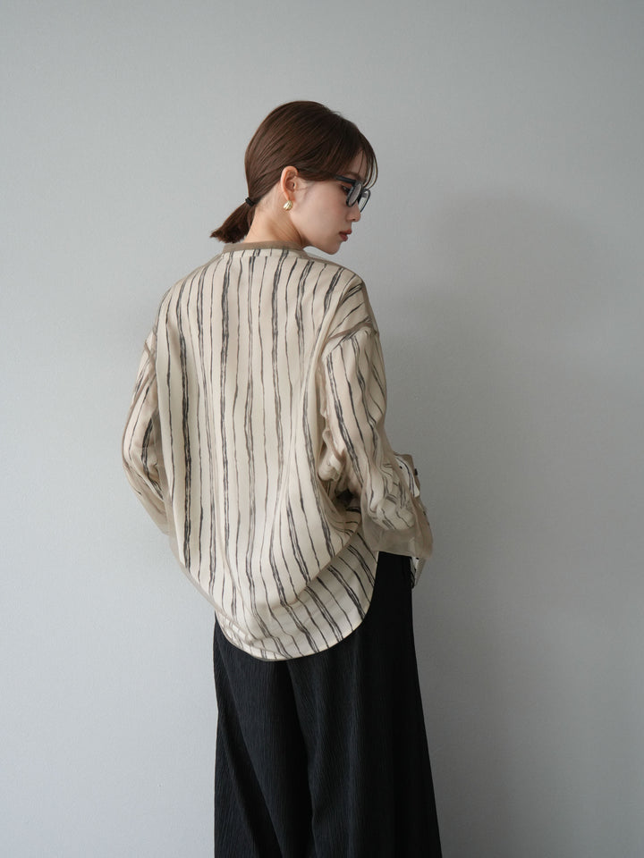 [予約]ペンタッチストライプ2WAYスリーブバンドカラーシャツ/アイボリー