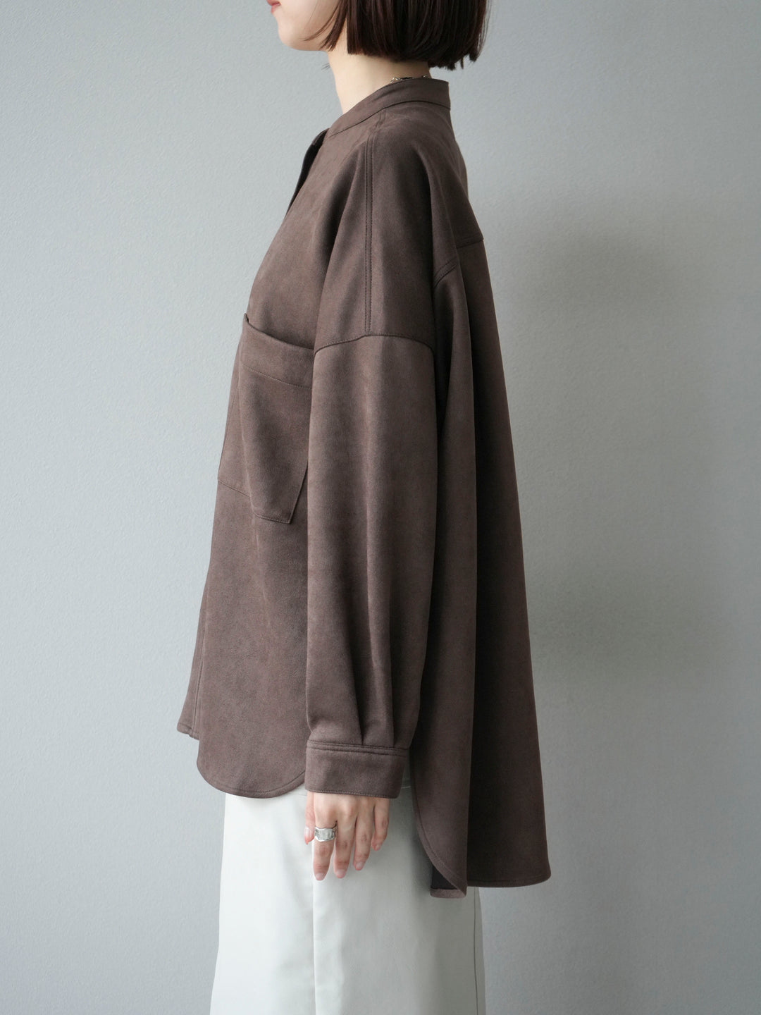 [予約]スエードバンドカラーオーバーシャツ/ダークブラウン