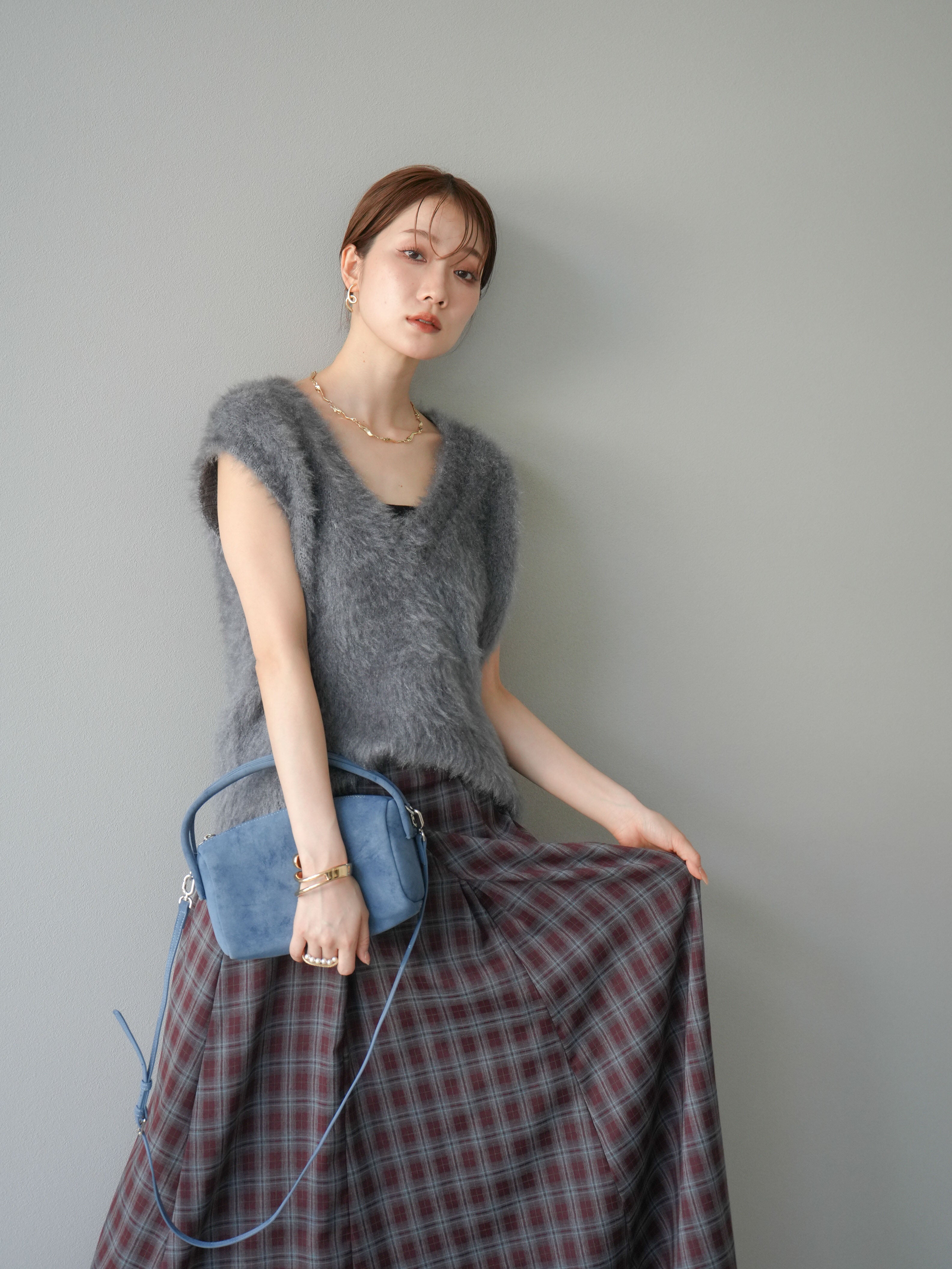 SET]ラメシャギーVネックニットベスト+ラメシャギーVネックニット