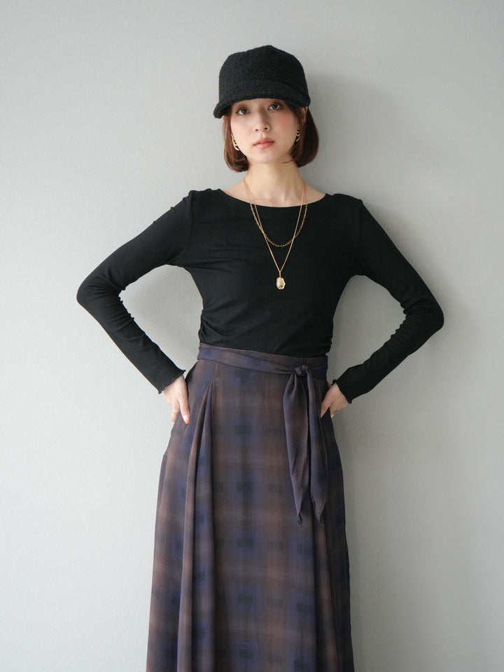 [予約]カットソー付シアーチェックフレアタックスカート/ブラック