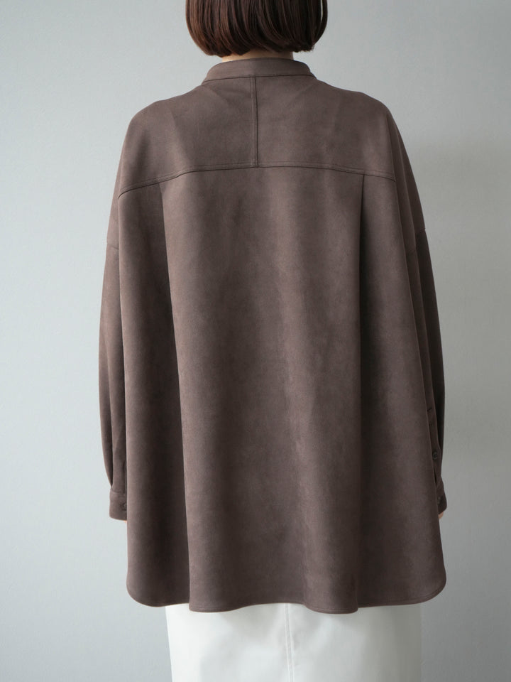 [予約]スエードバンドカラーオーバーシャツ/ダークブラウン