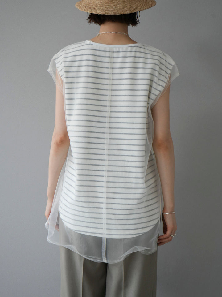[Pre-order] Sheer layered border sleeveless top/heather gray