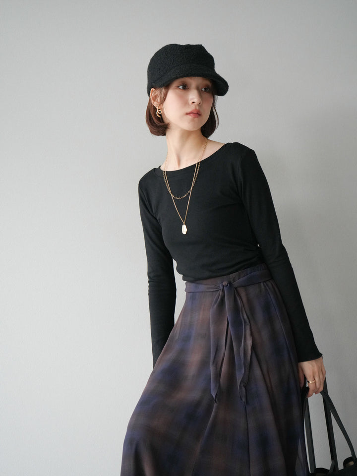 [予約]カットソー付シアーチェックフレアタックスカート/ブラック