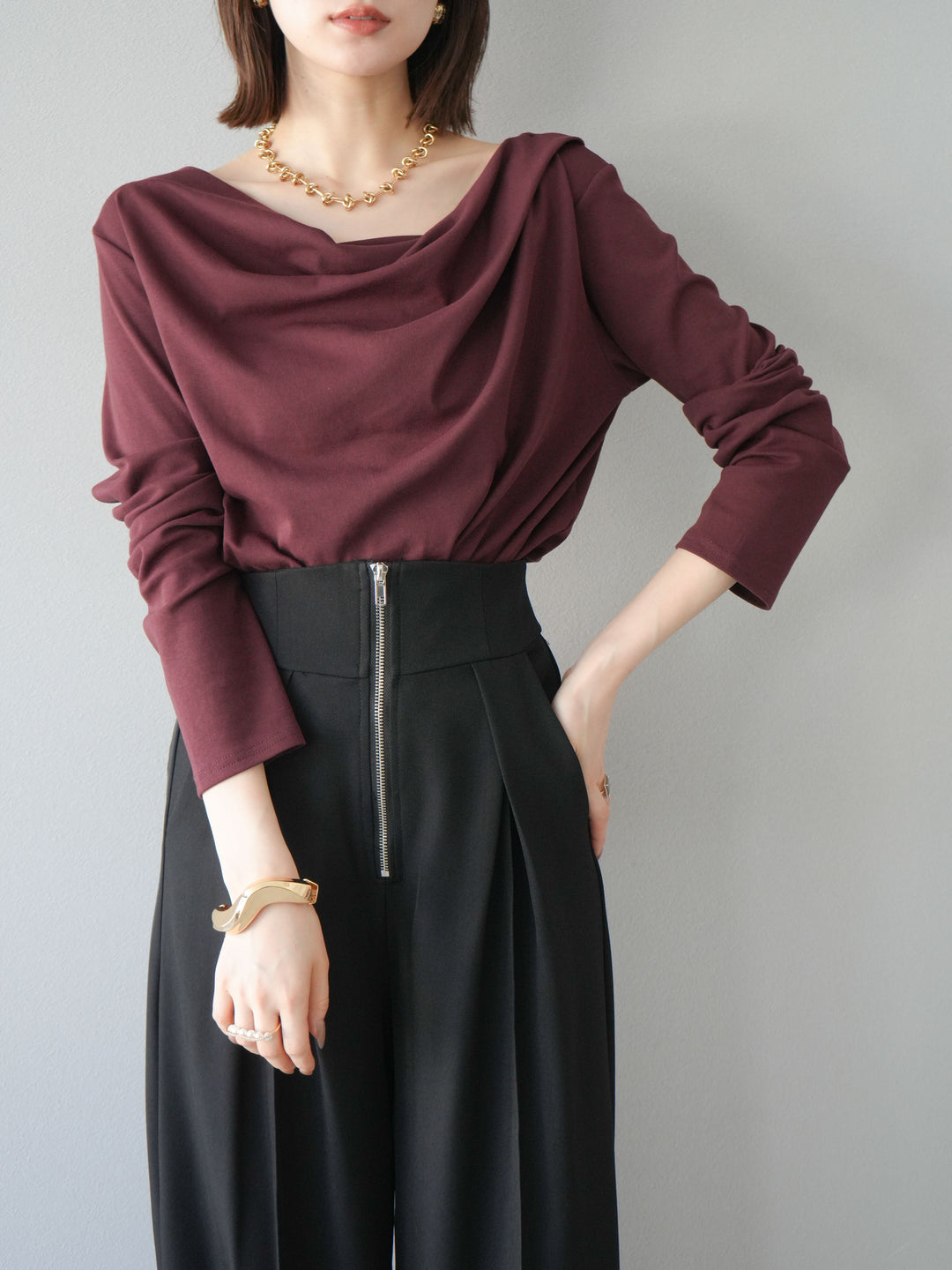 [SET]ドレープデザインカットソー+ドレープデザインカットソー(2set)