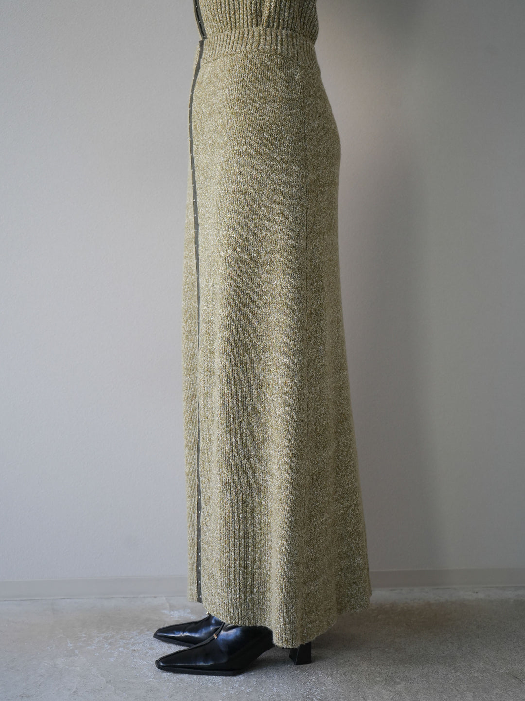 [予約]ホックディティールマルチWAYニットスカート/グリーン