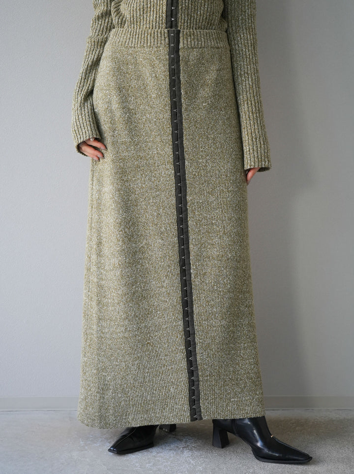 [予約]ホックディティールマルチWAYニットスカート/グリーン