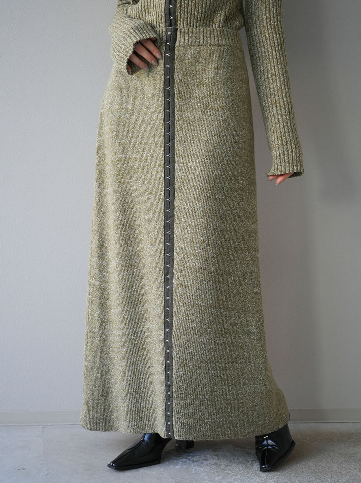 [予約]ホックディティールマルチWAYニットスカート/グリーン