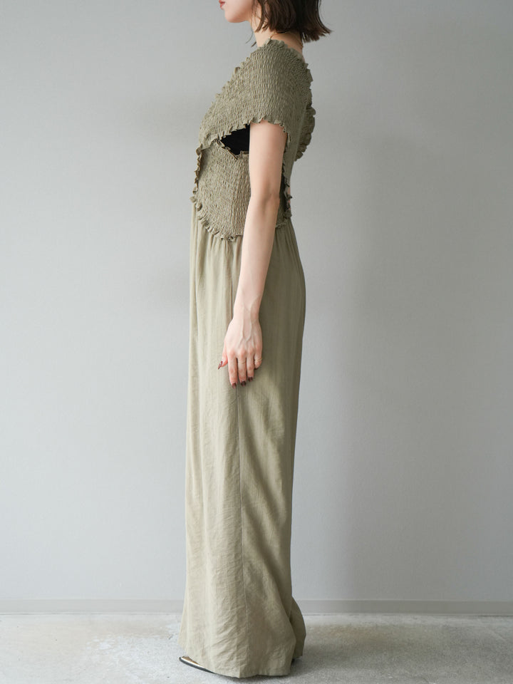 [予約]シャーリングクロスサロペット/グレージュ