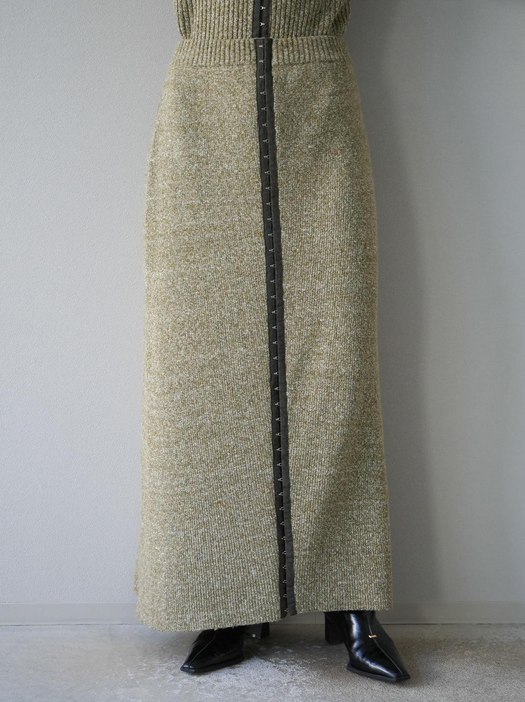 [予約]ホックディティールマルチWAYニットスカート/グリーン