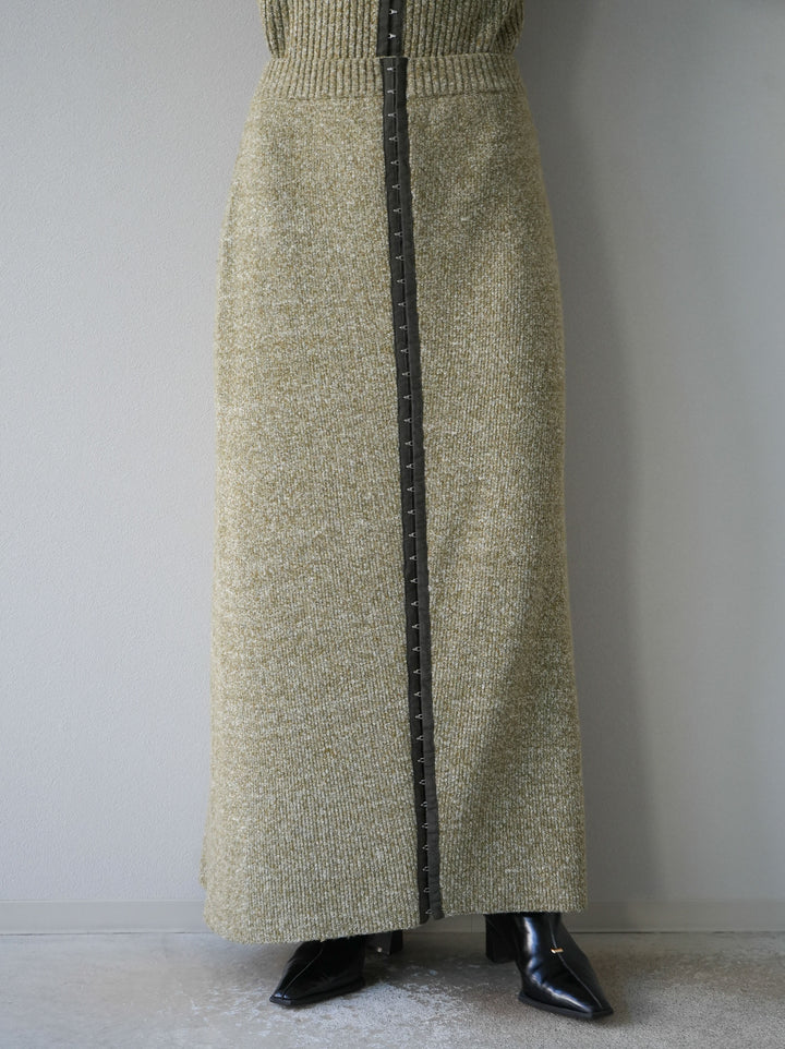 [予約]ホックディティールマルチWAYニットスカート/グリーン