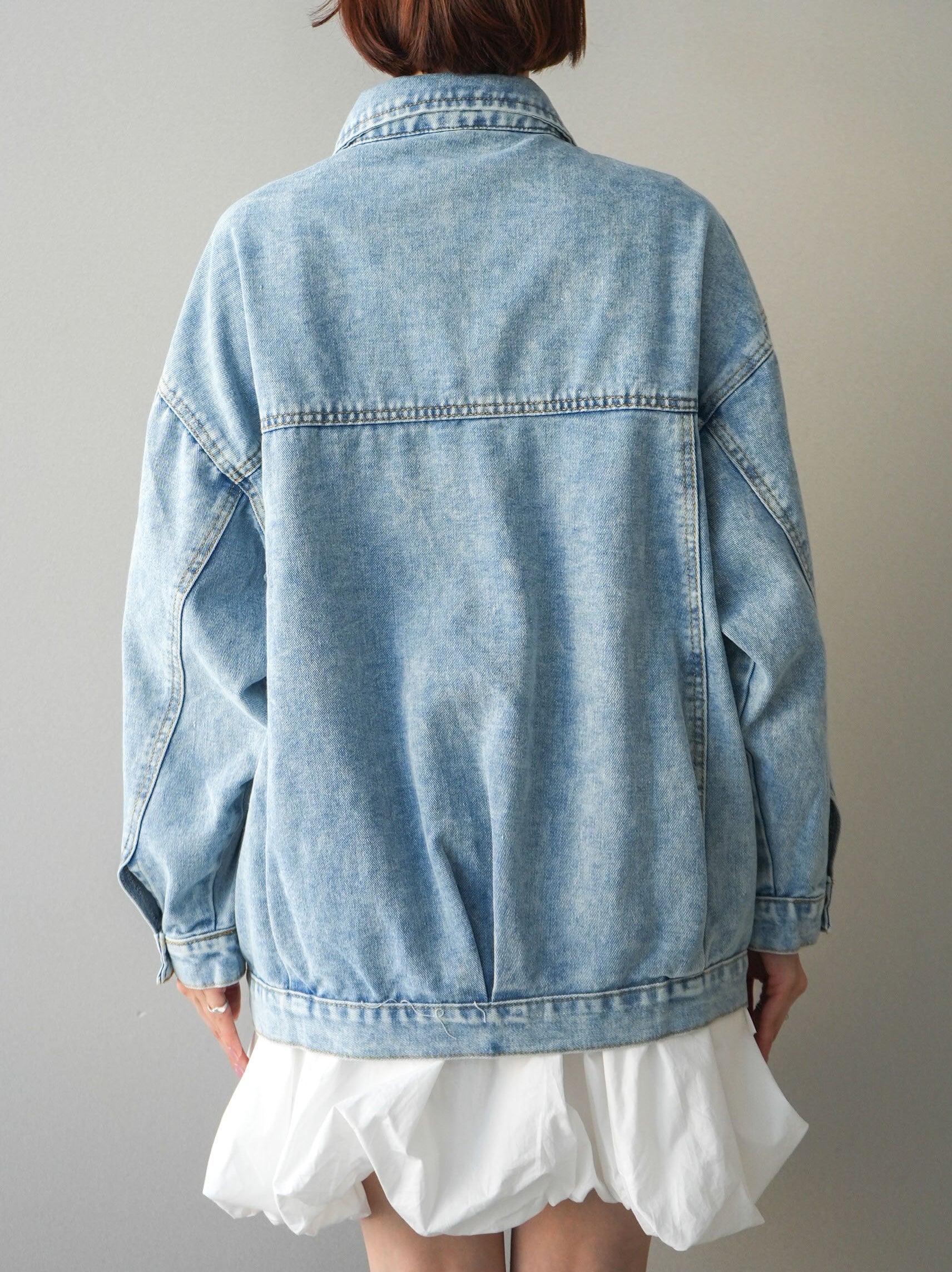 予約]デザインBIGポケットオーバーデニムジャケット/lightblue – Lumier