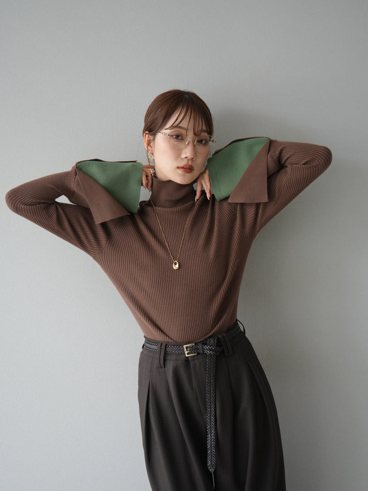 [套裝] 層疊喇叭袖高領針織上衣 + 配件套裝（2 組）