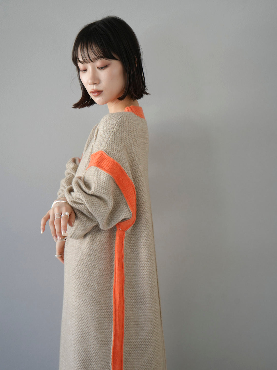 [Pre-order] Bicolor knit dress/beige