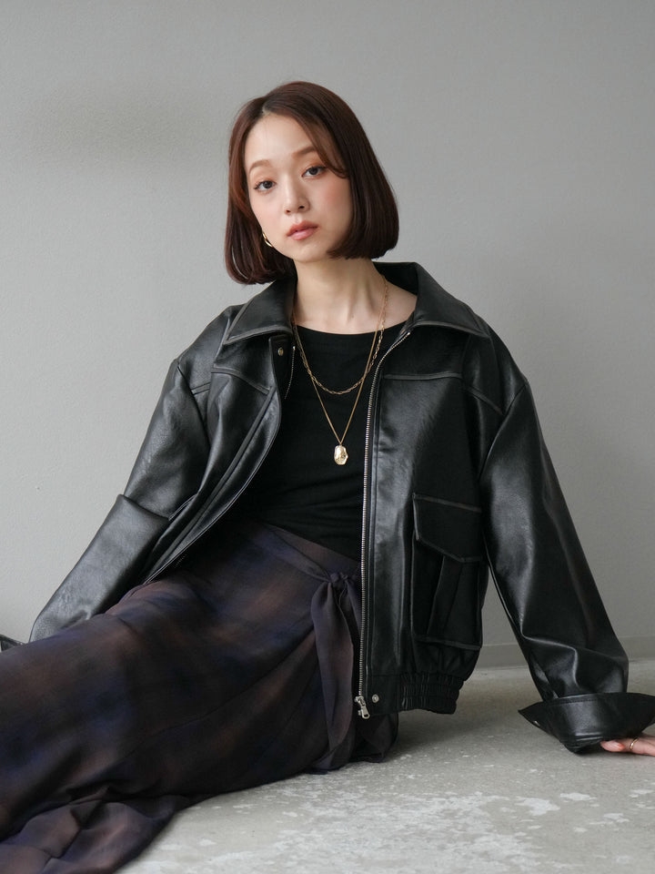 [予約]カットソー付シアーチェックフレアタックスカート/ブラック