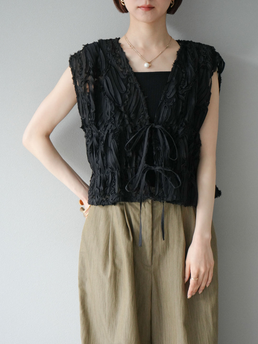 [SET]ジャガードレースリボントップス+ジャガードレースリボントップス(2set)