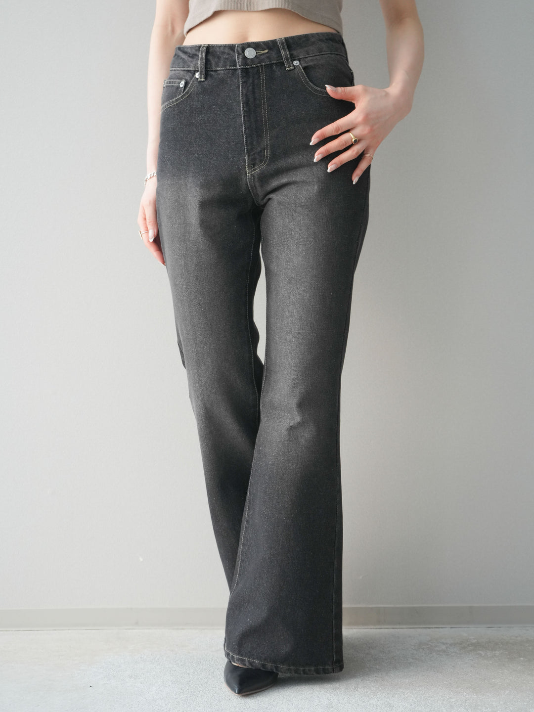 [予約]フレアデニムパンツ/black