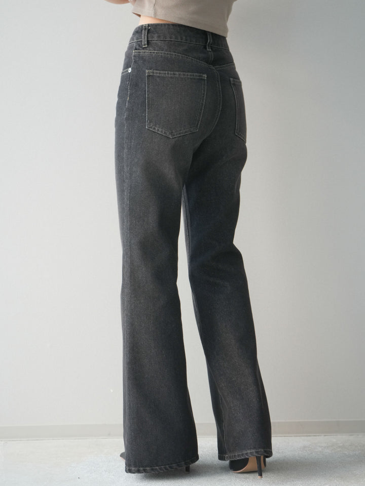 [予約]フレアデニムパンツ/black