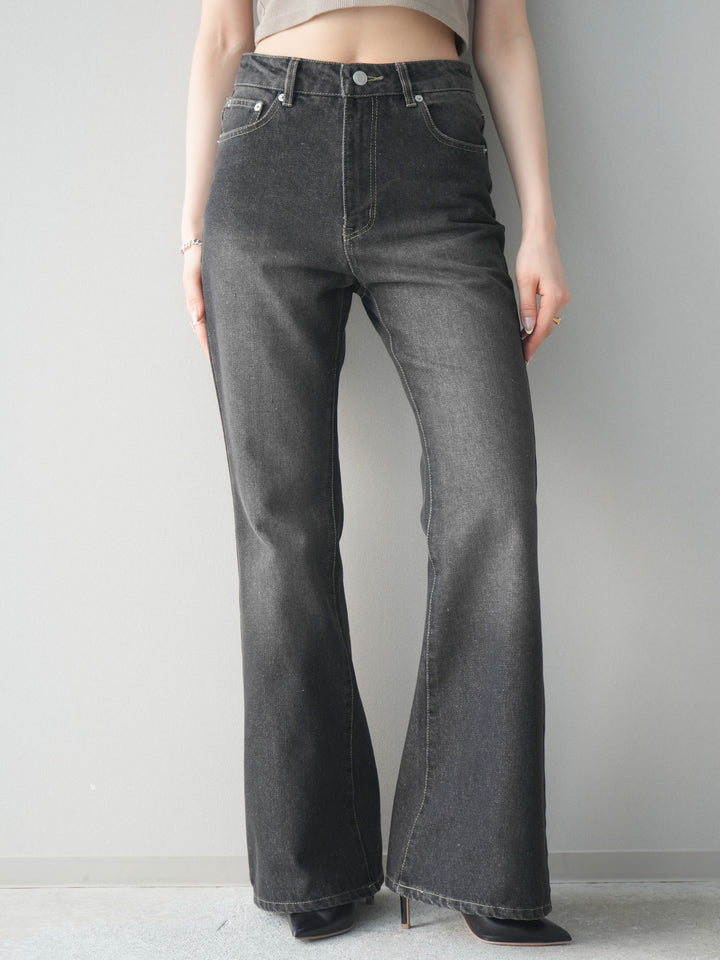 [予約]フレアデニムパンツ/black
