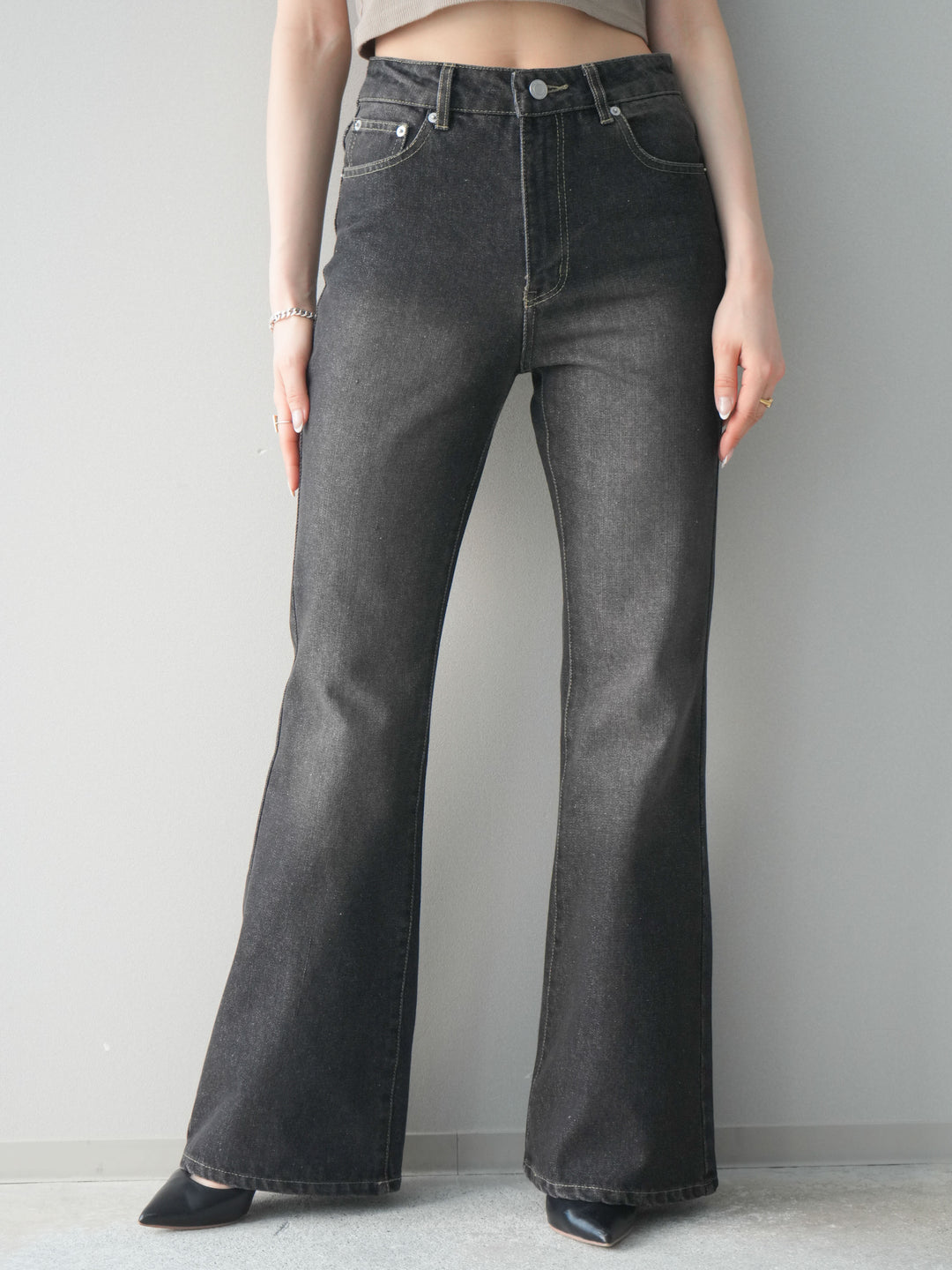 [予約]フレアデニムパンツ/black