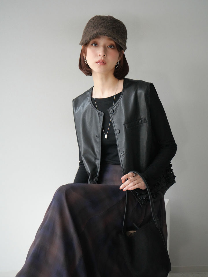 [予約]カットソー付シアーチェックフレアタックスカート/ブラック