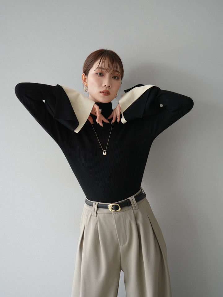 [SET]レイヤードフレアスリーブハイネックニットトップス+レイヤードフレアスリーブハイネックニットトップス(2set)