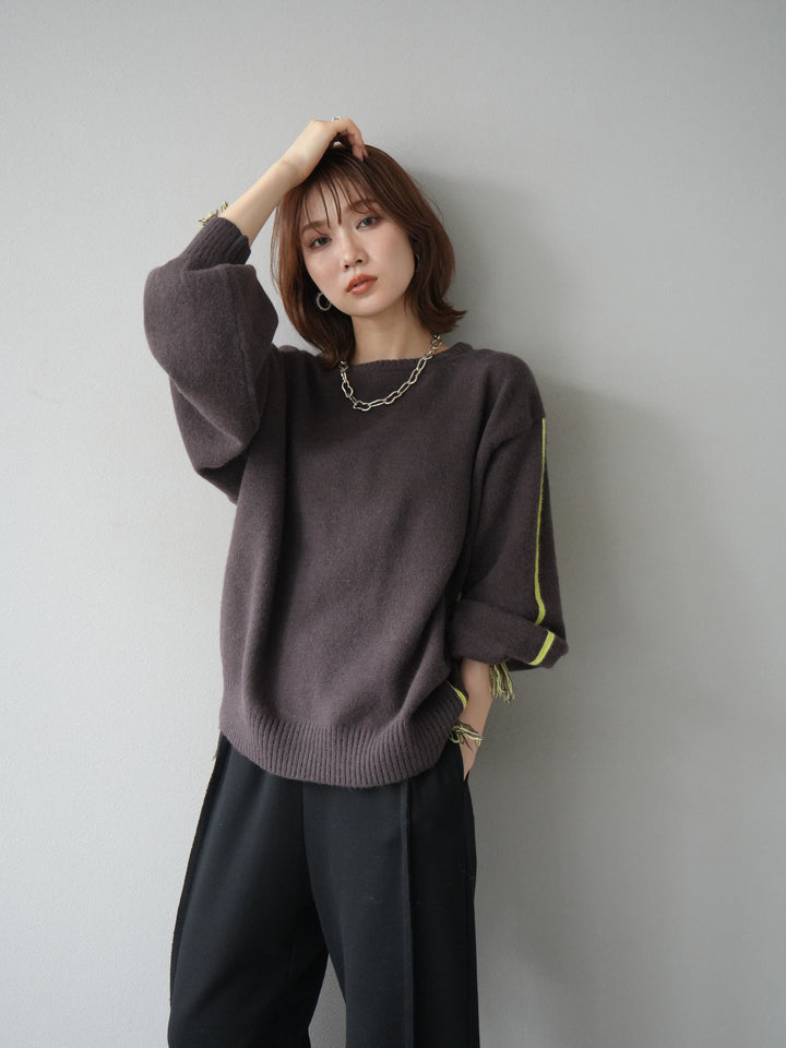 [SET]配色ステッチフリンジニットプルオーバー +選べるアクセセット(2set)