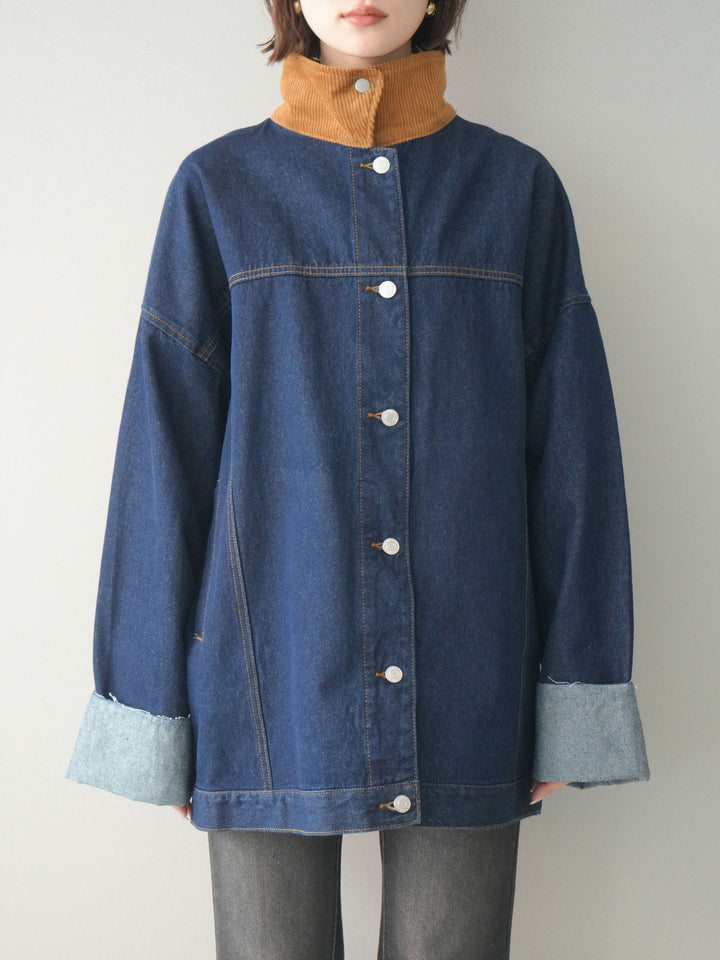 [予約]コーデュロイ×デニムミドルジャケット/indigo