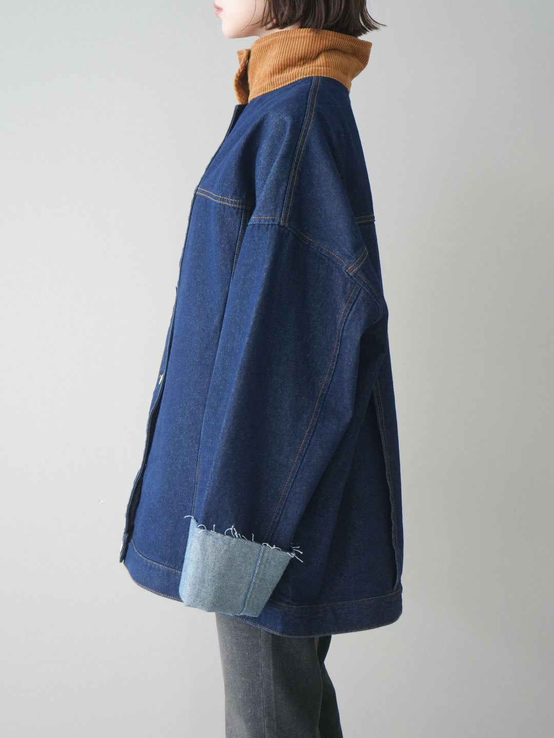 [予約]コーデュロイ×デニムミドルジャケット/indigo