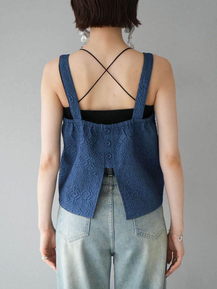 [Pre-order] Puffy Jacquard Bustier Cami Top/Blue