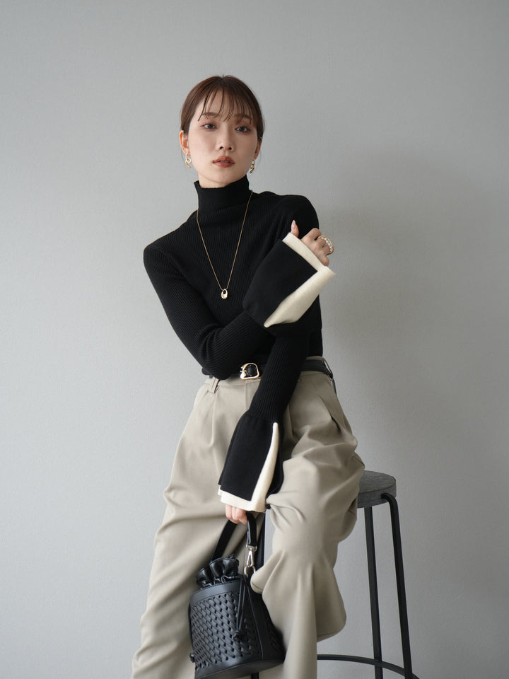 [SET]レイヤードフレアスリーブハイネックニットトップス+レイヤードフレアスリーブハイネックニットトップス(2set)