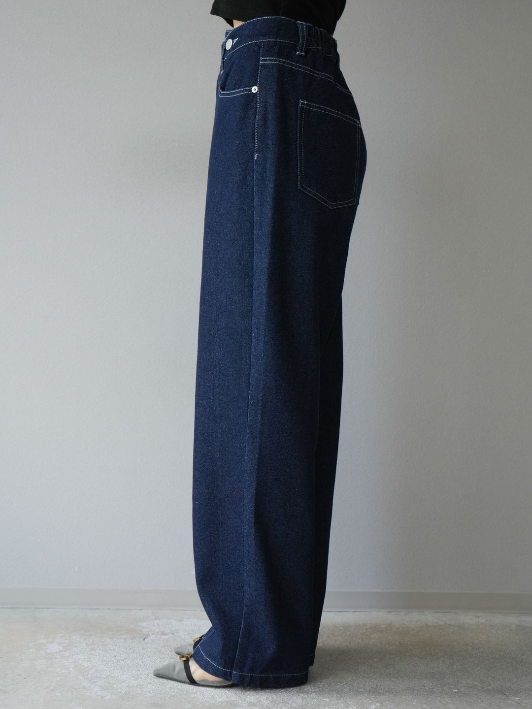 [予約]センターシームラップデザインストレートデニム/インディゴ