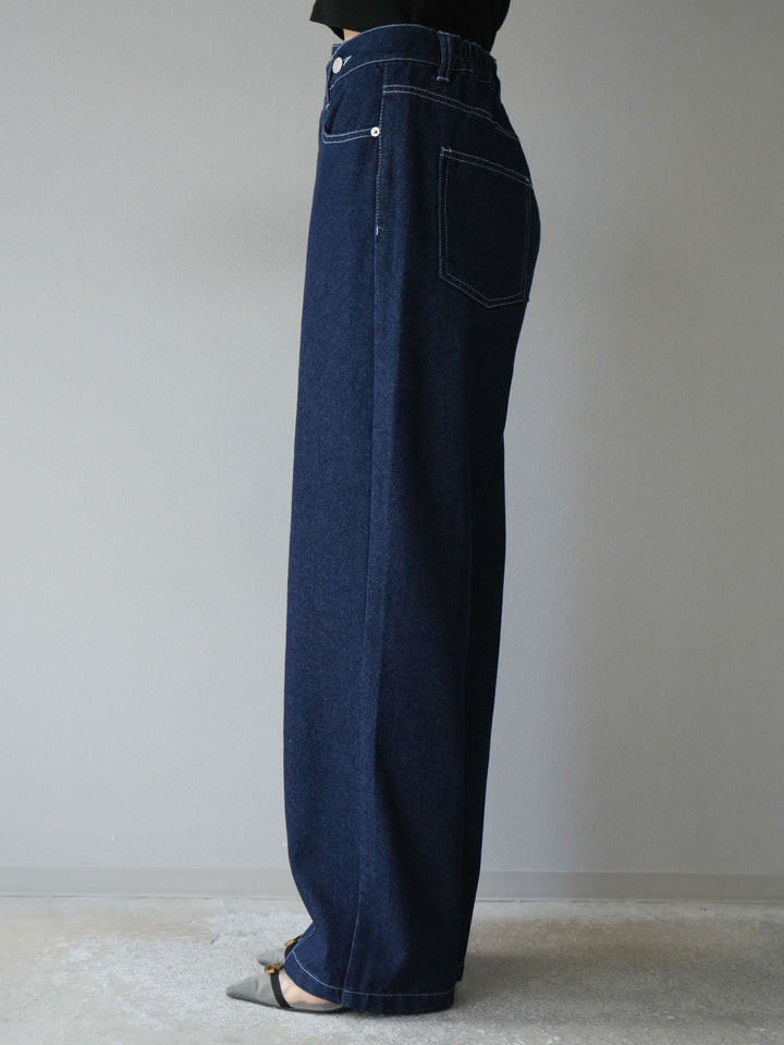 [予約]センターシームラップデザインストレートデニム/インディゴ